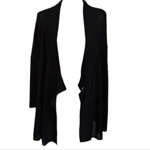 Eileen Fisher knit open front cardigan black silk viscose blend size L
